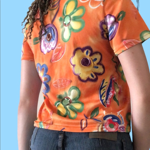 Vintage MGR Orange Floral Hawaiian Top - Picture 2 of 3